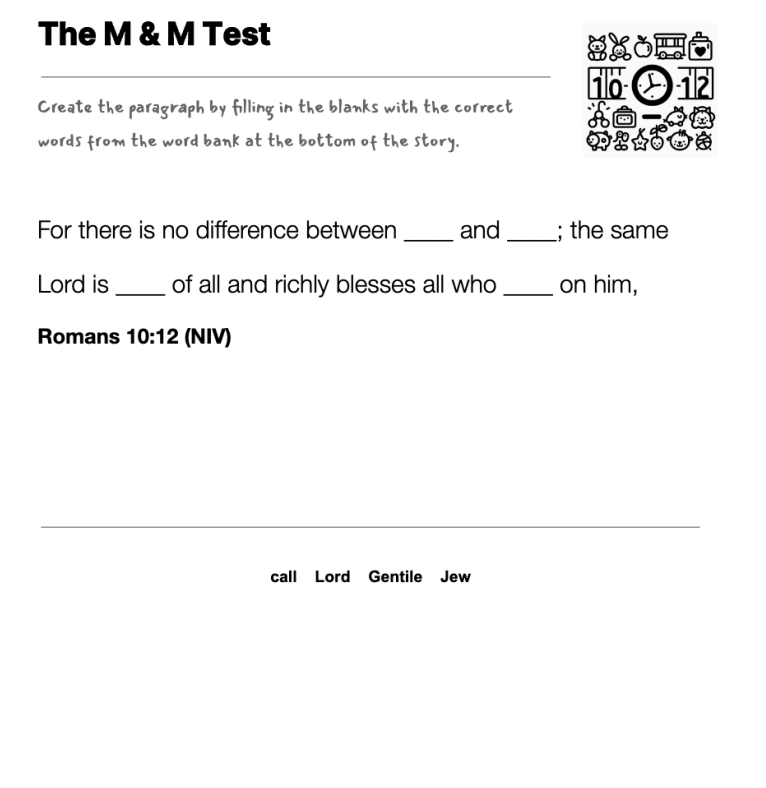 The M & M Test fill-in-the-blank